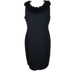 NWT Taylor Black Sheath Dress w/ Ruffled Neckline Size 8